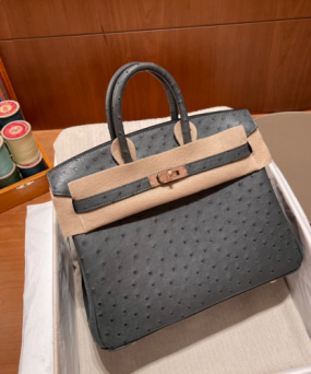 에르메스 버킨백25 그레이 로즈골드 타조가죽